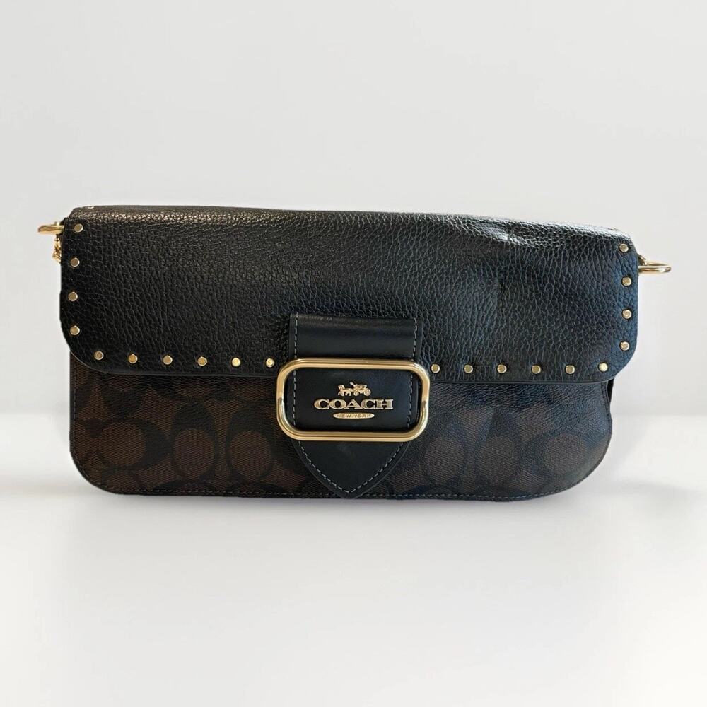 Coach CE563 Morgan Shoulder Bag Crossbody Colorblock Signature With Rivets - Picture 1 of 11